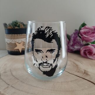 Verre peint à la main portrait Johnny Hallyday artisanat Vendée