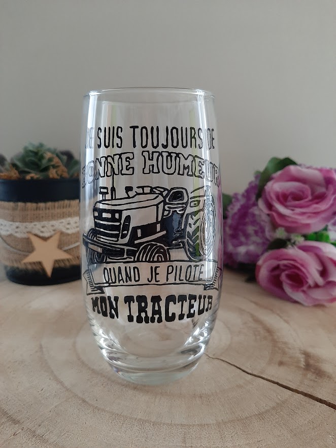 Cadeau passion tracteur personnalisé Verre ALECO bonne humeur pilote