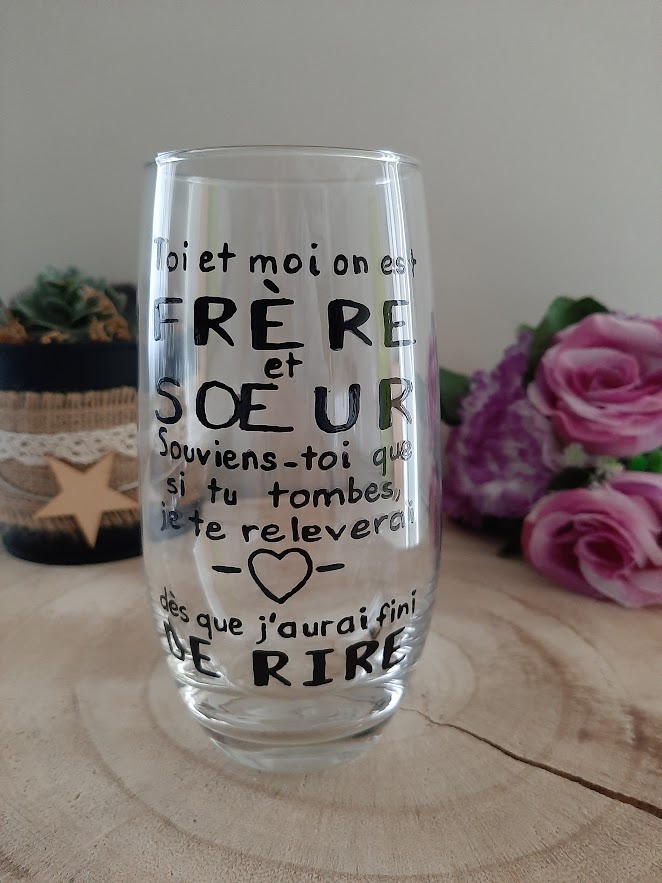Cadeau frère et sœur original Verre humour ALECO fini de rire