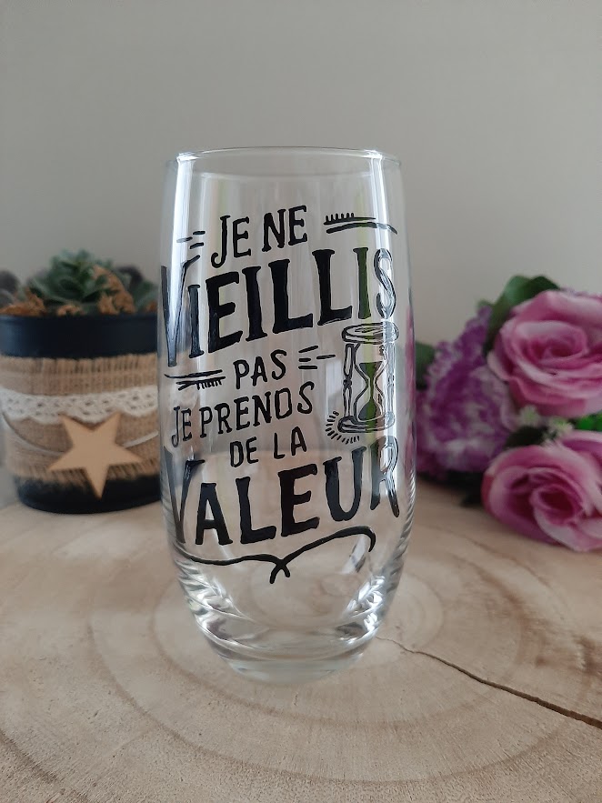 Cadeau anniversaire original unique, ALECO, Verre humour, Prendre de la valeur, Artisanat Vendée