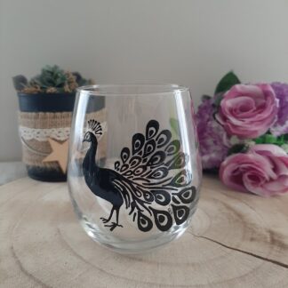 Verre décoré main artisanat Paon plumes majestueux ALECO