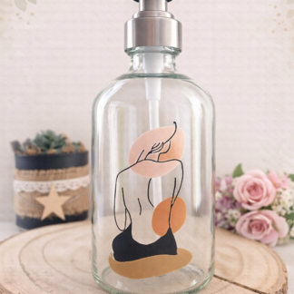 Cadeau original — Distributeur de savon peint à la main « Silhouette Bohème Line Art »