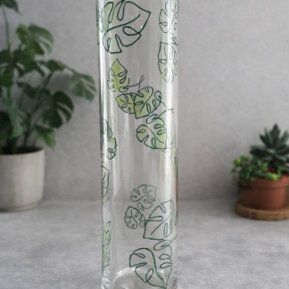 Grand vase en verre original — Décor Jungle peint à la main « Monstera »