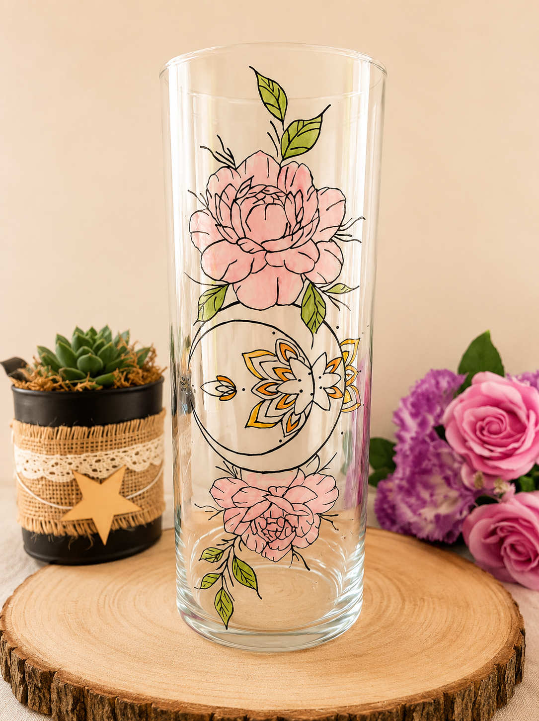 Vase en verre original — Verre peint à la main « Douceur Céleste » 30 cm