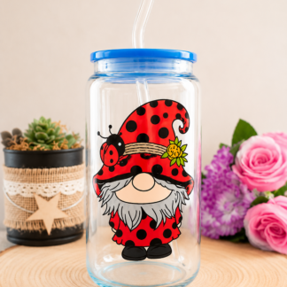 Verre canette original — Verre peint à la main « Gnome Coccinelle »