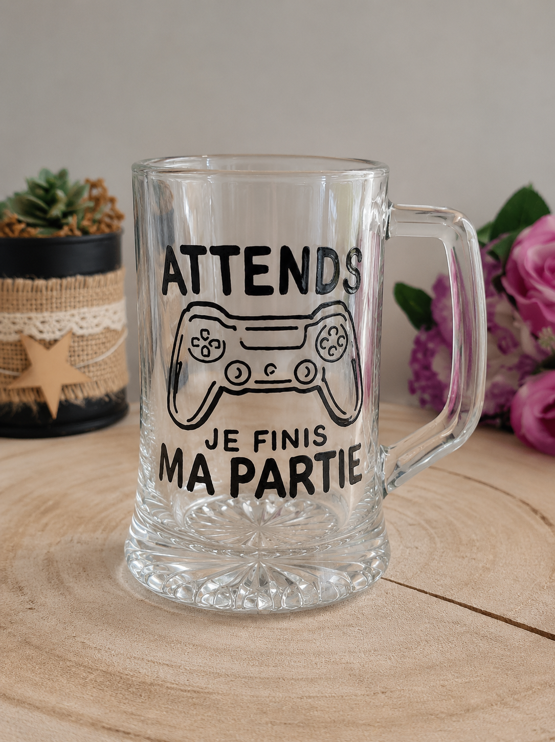 Chope à bière peinte à la main cadeau anniversaire Vendée