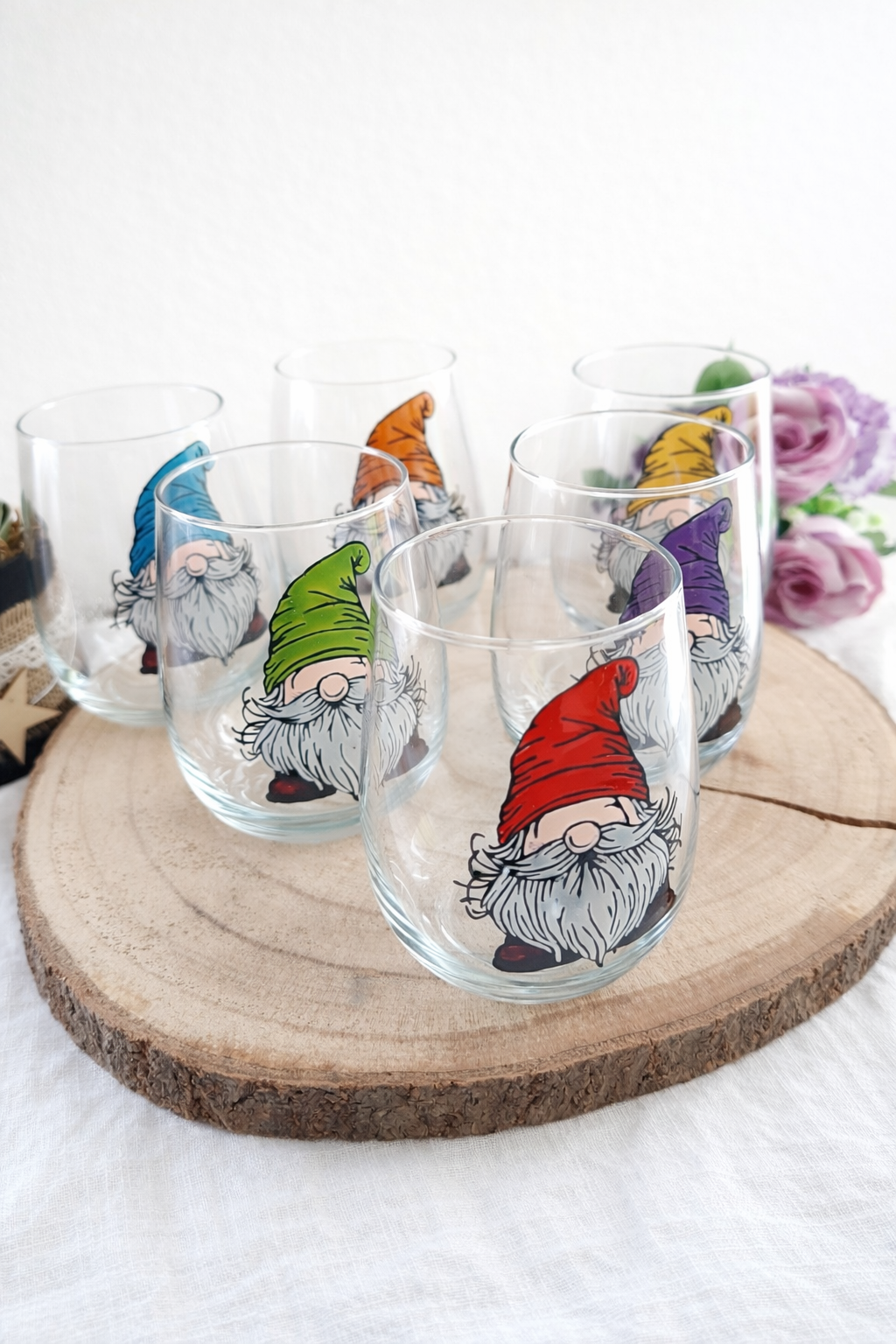 Set verres gnomes peints à la main cadeau anniversaire Vendée