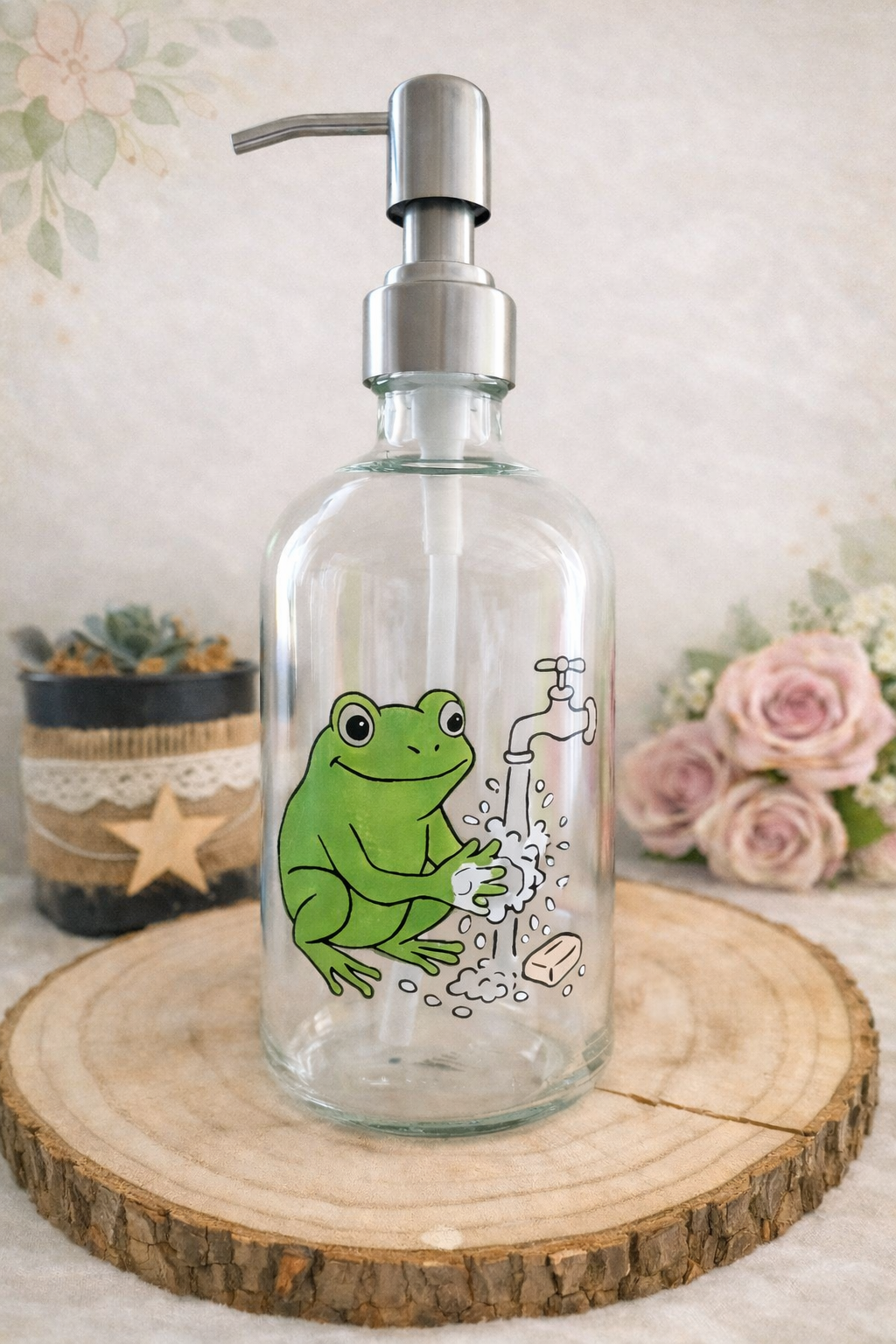 Distributeur savon grenouille peint main
