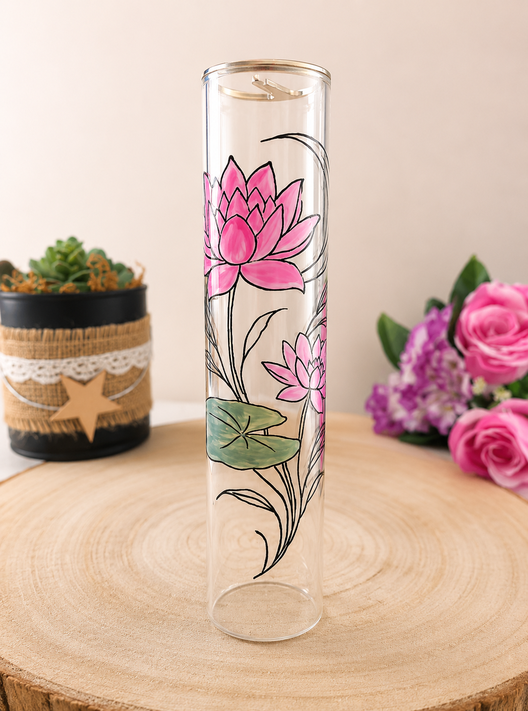 Porte-encens lotus peint main verre