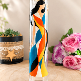 Porte-encens en verre peint à la main, silhouette de femme en robe arlequin, Vendée