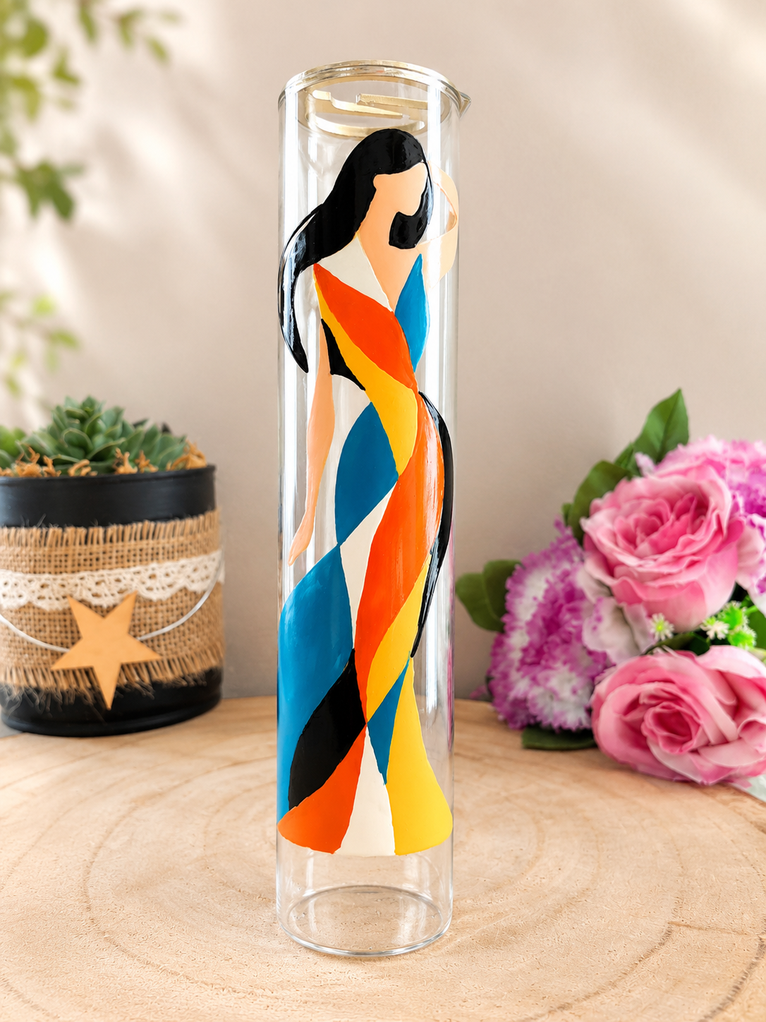 Porte-encens peint à la main femme robe arlequin, Vendée