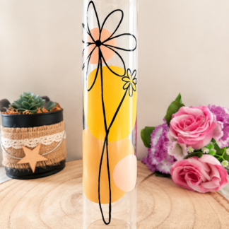 Porte-encens en verre peint à la main, fleur graphique jaune et orange, Vendée
