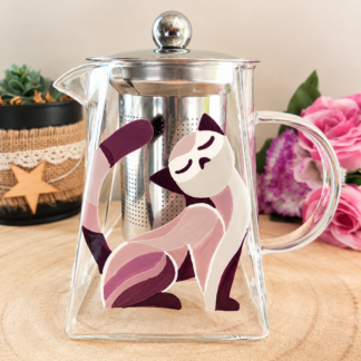 Théière en verre peinte à la main avec un chat siamois, Vendée
