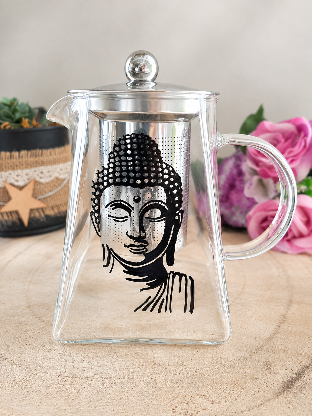 Théière peinte à la main visage Bouddha, Vendée
